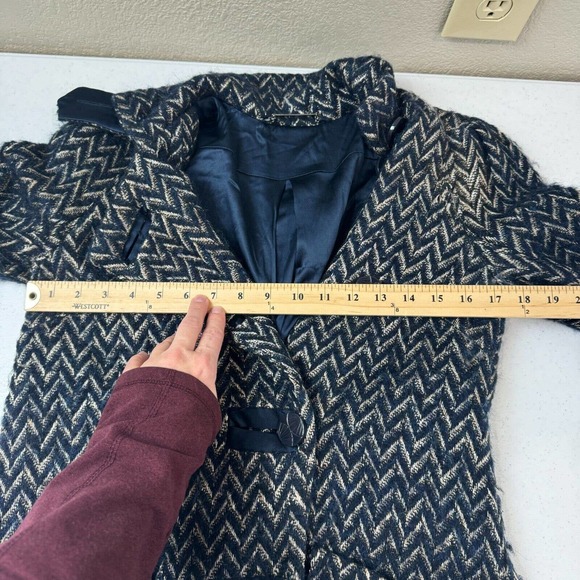 Diane Von‎ Furstenberg Trente Pea Coat Size 0 Navy/Tan Chevron Wool Mohair Blend - Picture 13 of 15